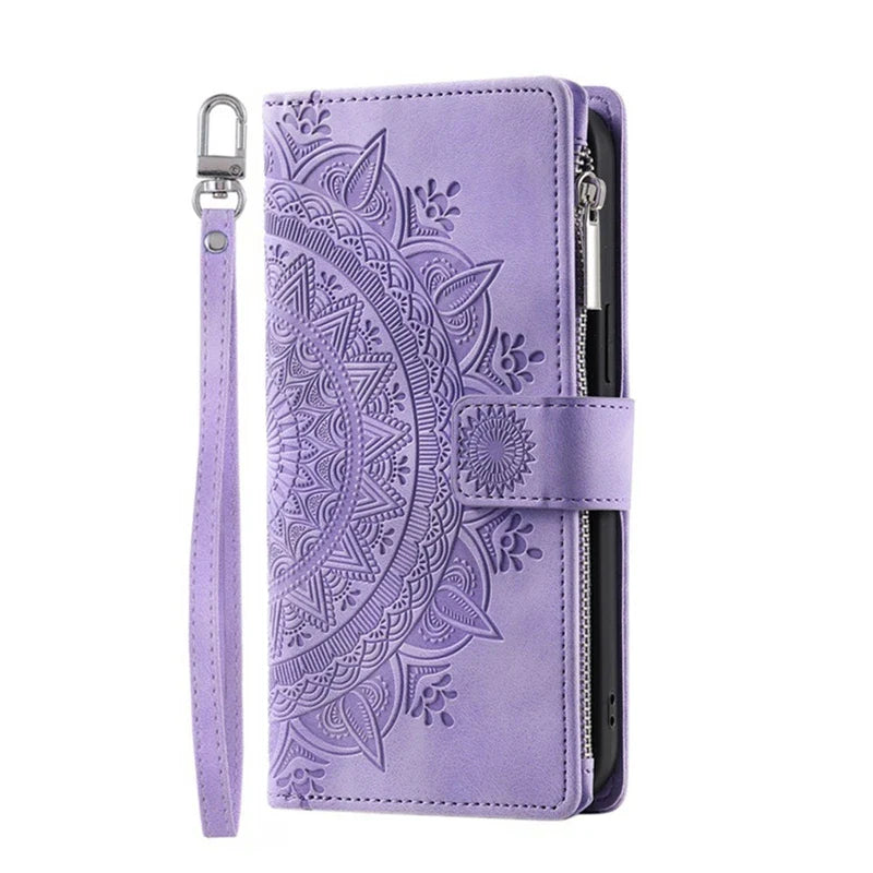Full Screen Protection Deluxe Zipper Wallet Case with Foldable Kickstand for iPhone