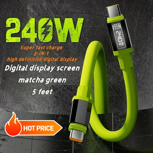 Super Fast 240W 6A High-Power Universal Charging / Data Cable With HD Digital Display