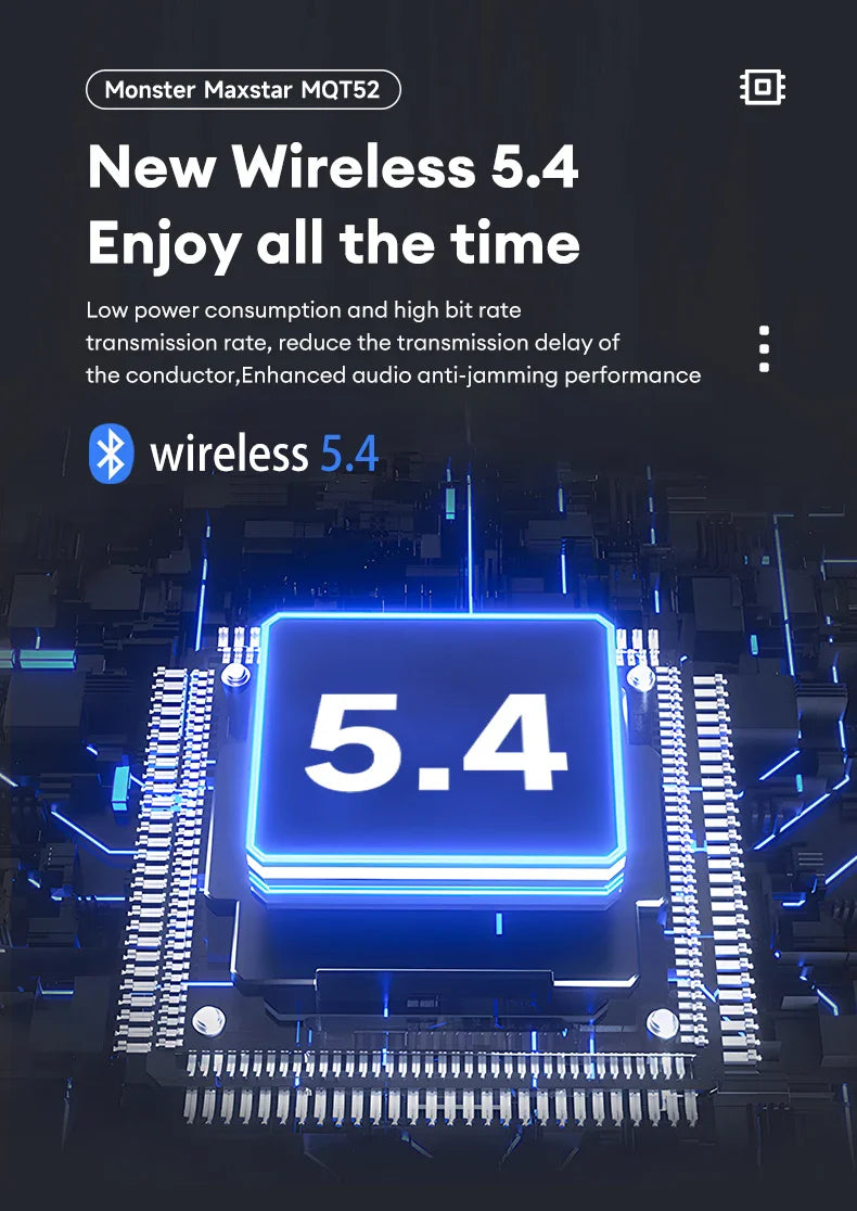 Monster Bluetooth 5.4 Dual Mode HIFI Stereo & HD Calls with Noise Reduction Earphones