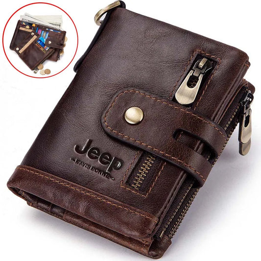 Genuine Leather Vintage RFID Blocking Men Wallet With Chain