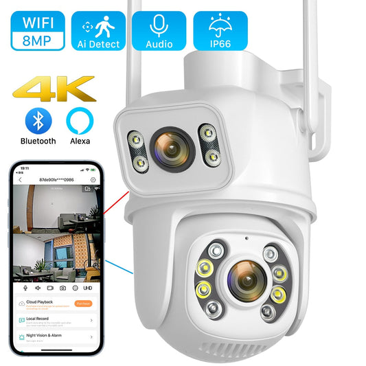 PTZ 4K HD Dual Lens/ Dual Screen Wifi Ai Smart Camera