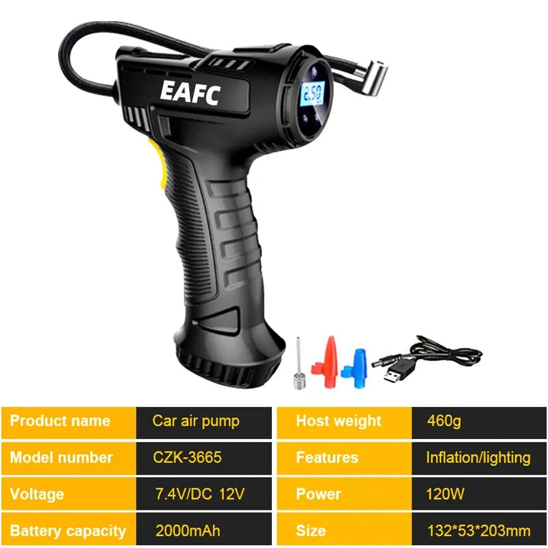 Wireless 120W Handheld Air Compressor Digital  Researchable Pump