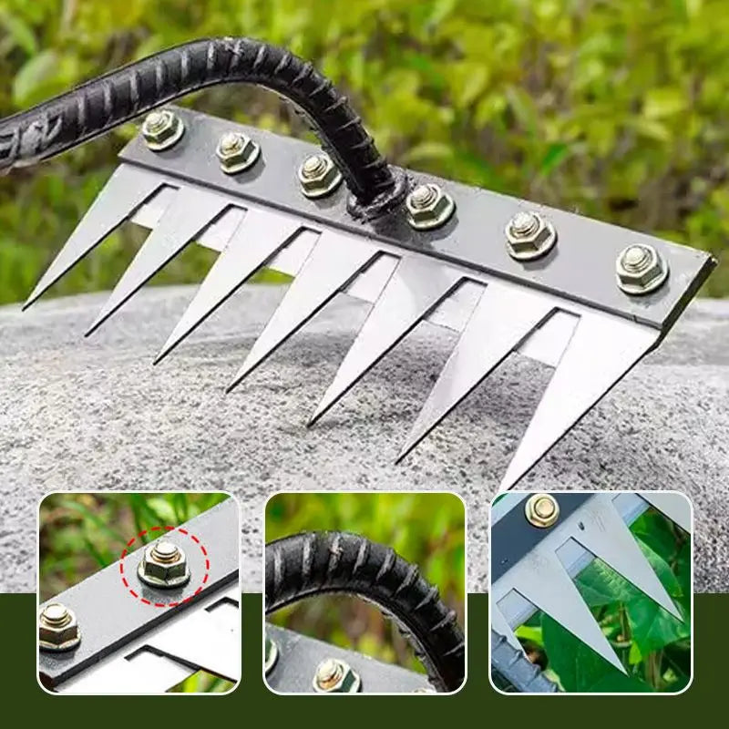 Multi-Tooth Carbon Steel Garden Rake for EZ Soil, Debris & Planting