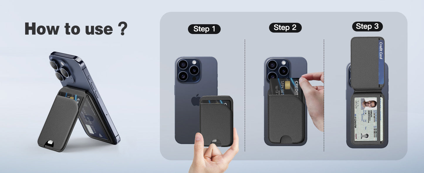 MagSafe 3-in-1 RFID-Blocking Magnetic Card Holder with Adjustable iPhone Stand