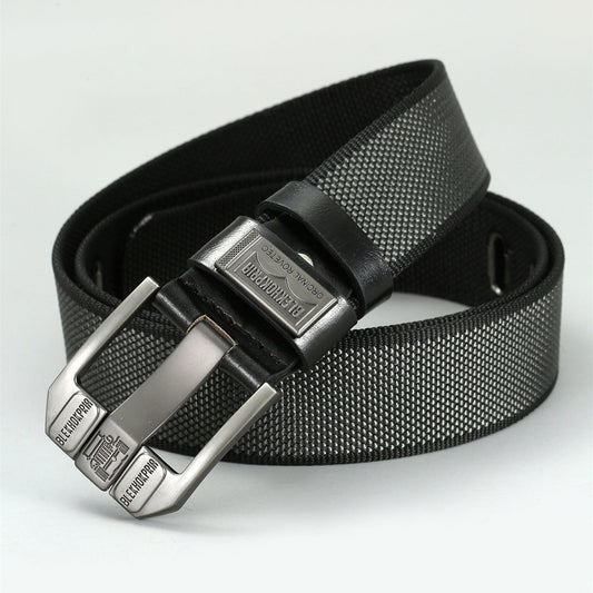 Urban Scale Metal-Like “Fish Scale” Texture Pin Buckle Canvas Belt