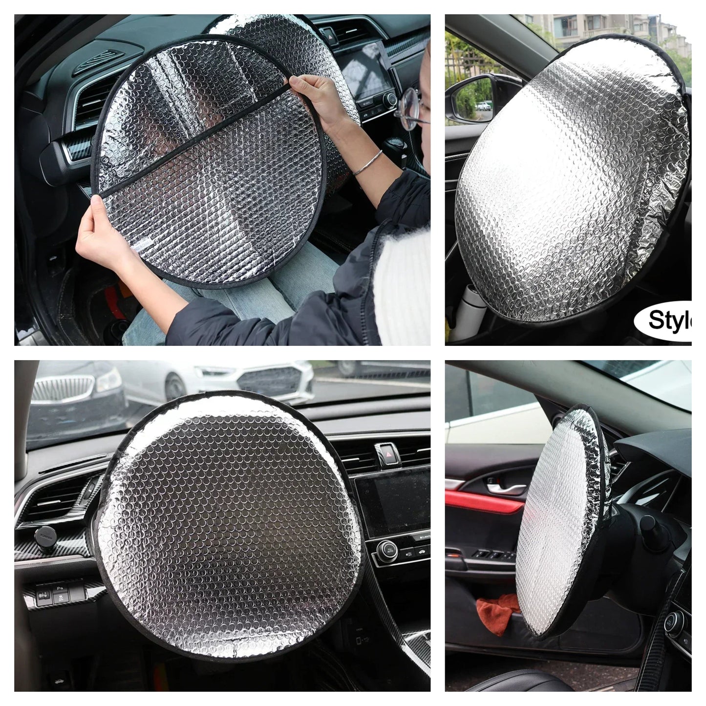 Double-Thick Foldable Steering Wheel Sunshade – UV Protection Cover (2pcs)