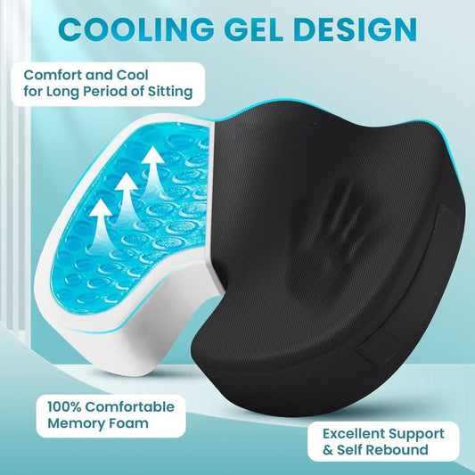 Ergonomic Dual-Layer Memory Foam + Cooling Gel Tailbone Pressure Relief Cushion