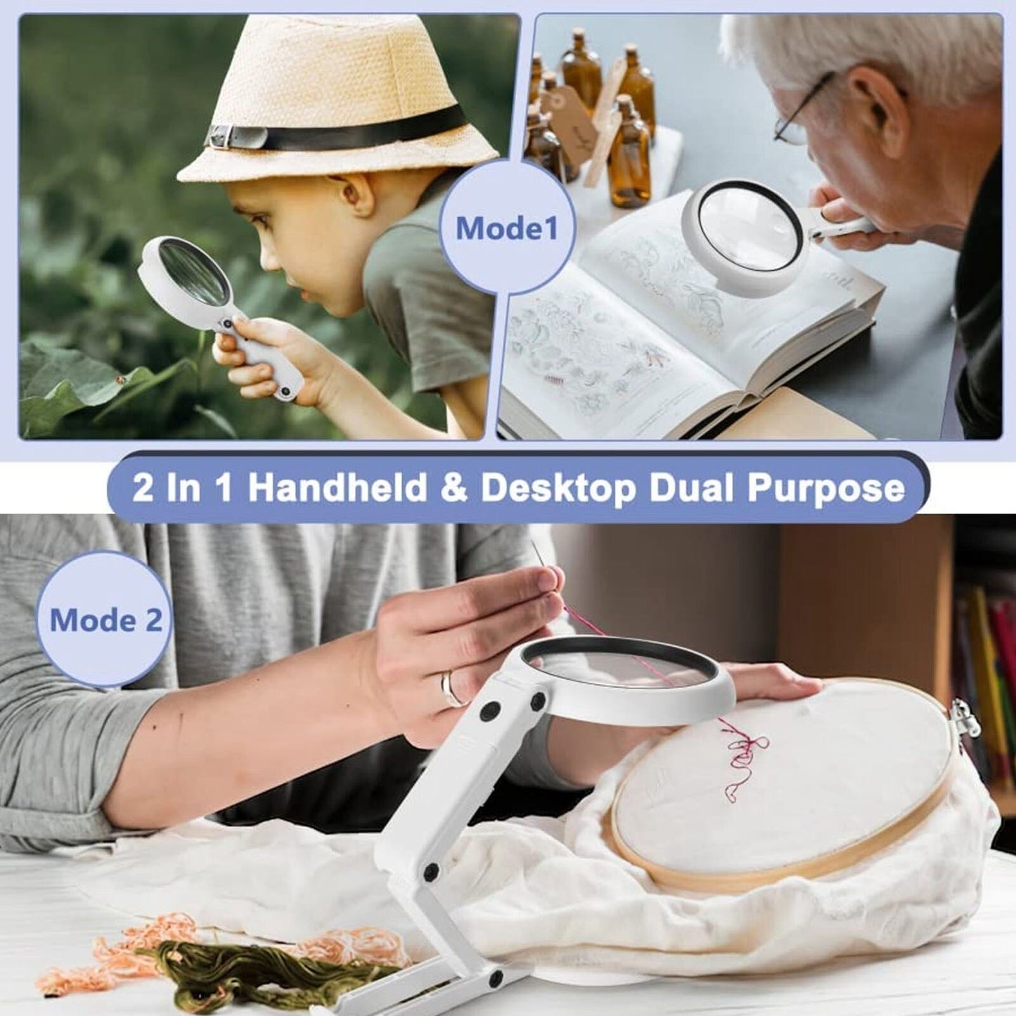 Desk Stand 2 in 1 USB Powered 5X/10X Magnifier with LED Light