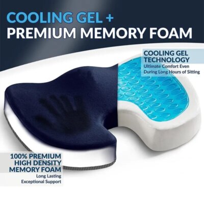 Ergonomic Dual-Layer Memory Foam + Cooling Gel Tailbone Pressure Relief Cushion