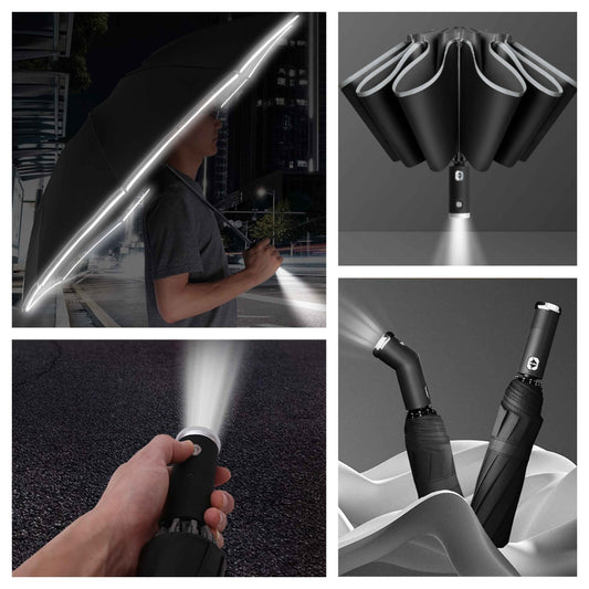 Fully Automatic Reverse Umbrella With LED Flashlight