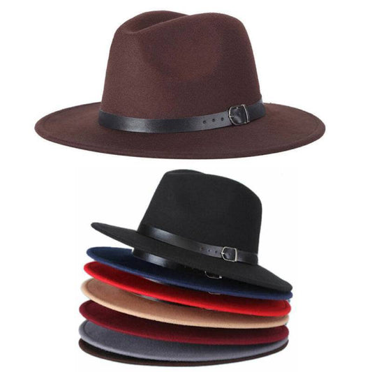 Vintage Wide-Brim Buckled Fedora - Indigo-Temple