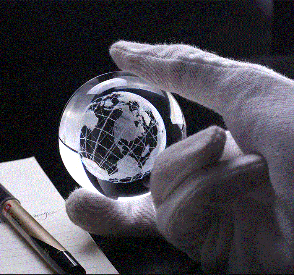 3D Laser-Engraved Decorative Crystal Globe - Indigo-Temple