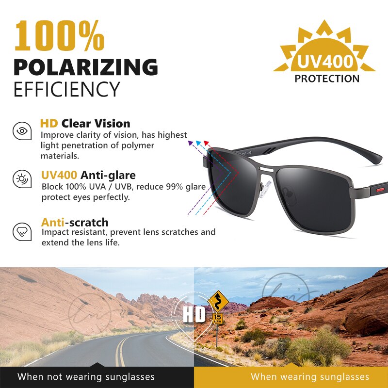 Polarized Square Metal Sunglasses For Men