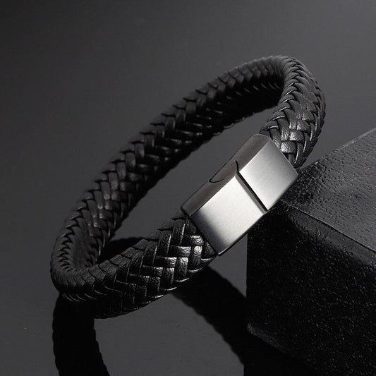 Men's Braided Leather Magnetic Bracelet - Indigo-Temple