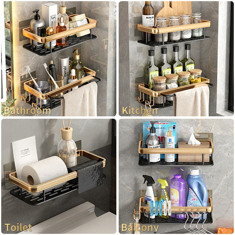Punch-Free Luxury Aluminum Bathroom Shelves
