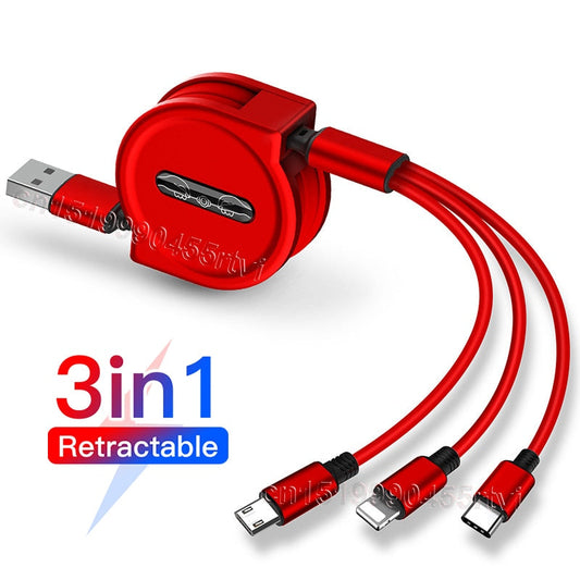 Retractable 3 In 1 USB  Portable Charging Cable