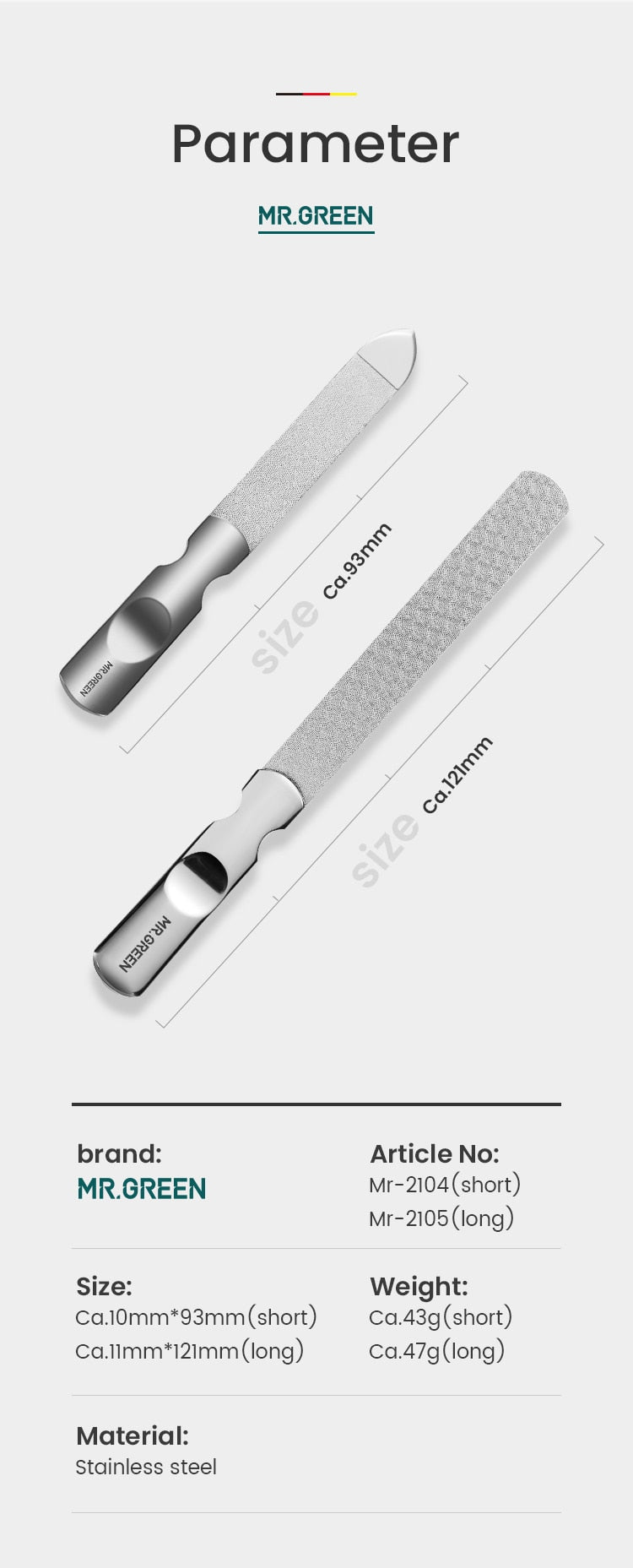 MR.GREEN™ Medical-Grade Stainless Steel Double-Sided Nail File