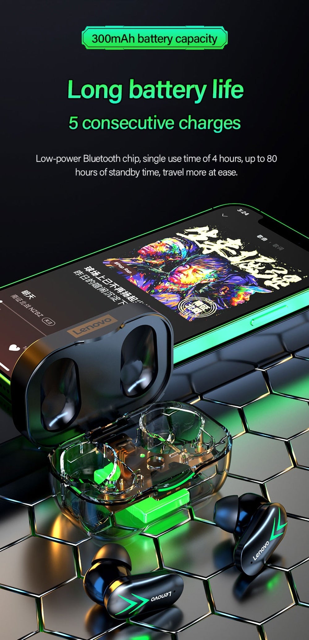 Lenovo™ Wireless Bluetooth HiFi Surround Sound Earphones