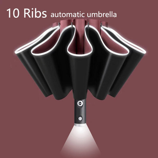 Fully Automatic Reverse Umbrella With LED Flashlight