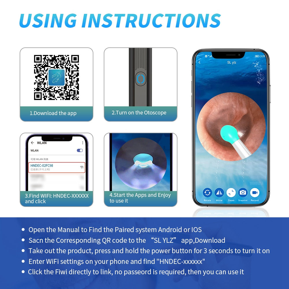 NE3™ Wireless 1080P HD Smart Wifi Ear Cleaning Otoscope