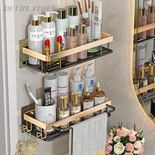 Punch-Free Luxury Aluminum Bathroom Shelves