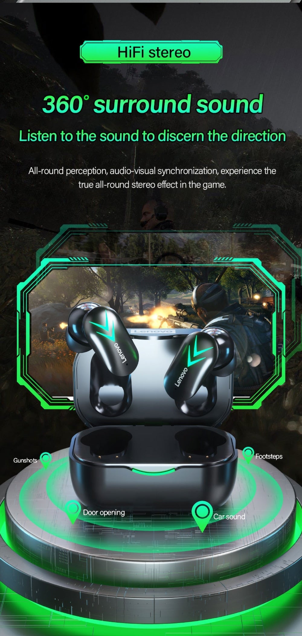 Lenovo™ Wireless Bluetooth HiFi Surround Sound Earphones