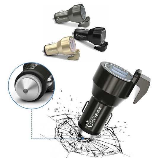 Fast Dual Car Charger With Escape Hammer & Belt Cutter - Indigo-Temple