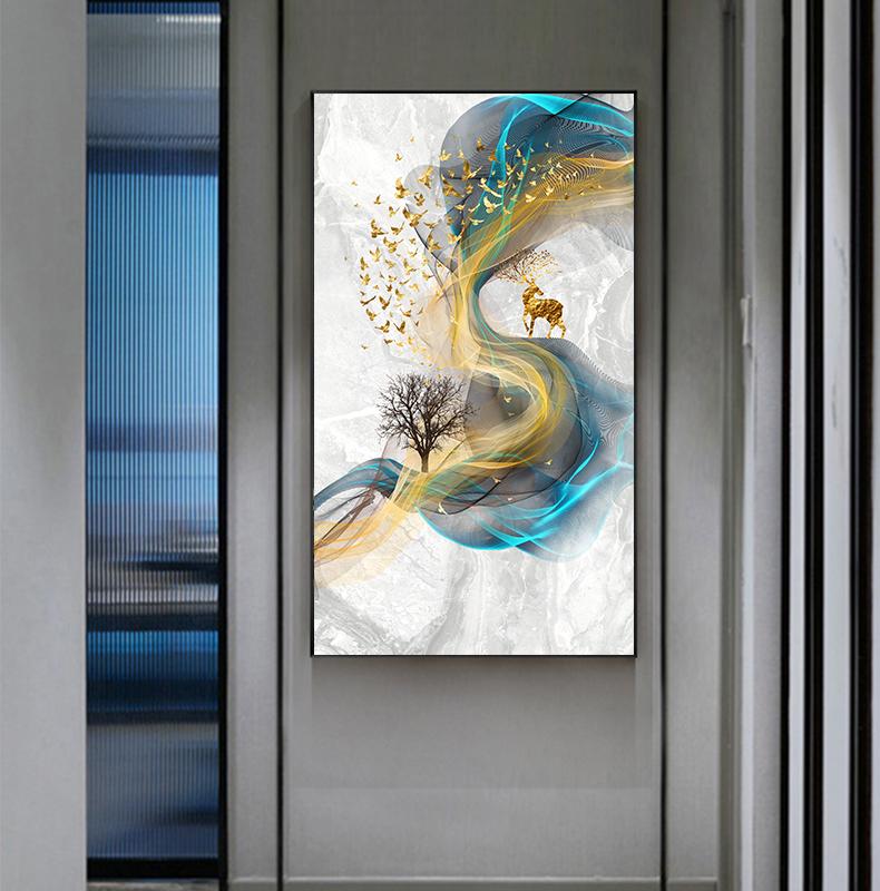 Abstract Nordic Golden Deer Canvas Painting