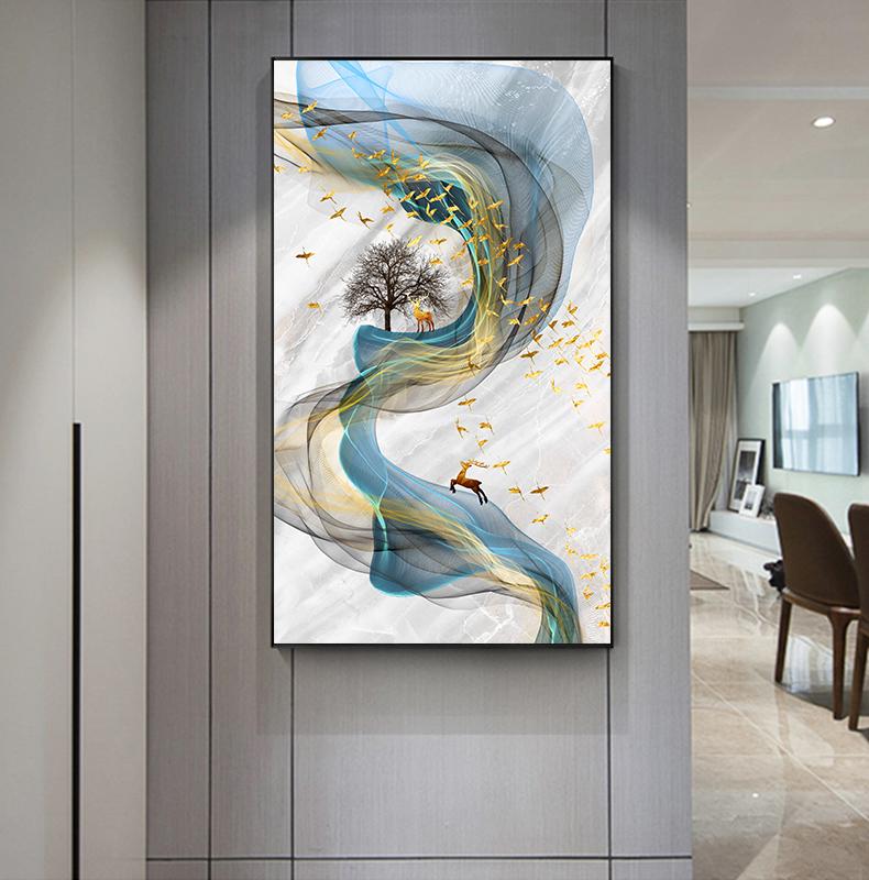Abstract Nordic Golden Deer Canvas Painting