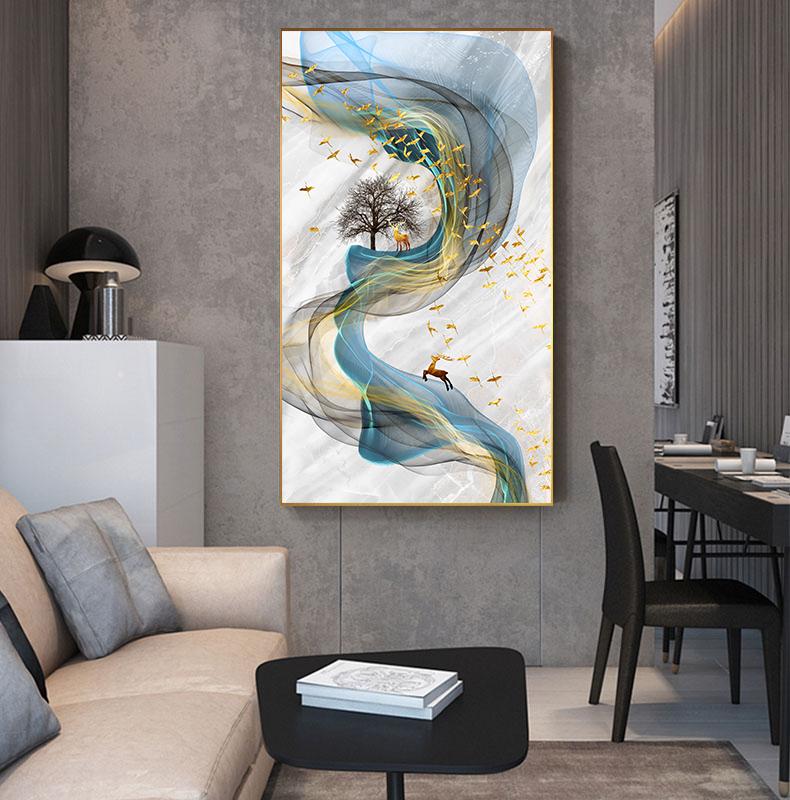 Abstract Nordic Golden Deer Canvas Painting