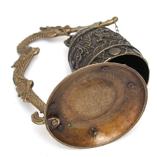 Tibetan Bronze Carved Dragon Buddhist Bell - Indigo-Temple