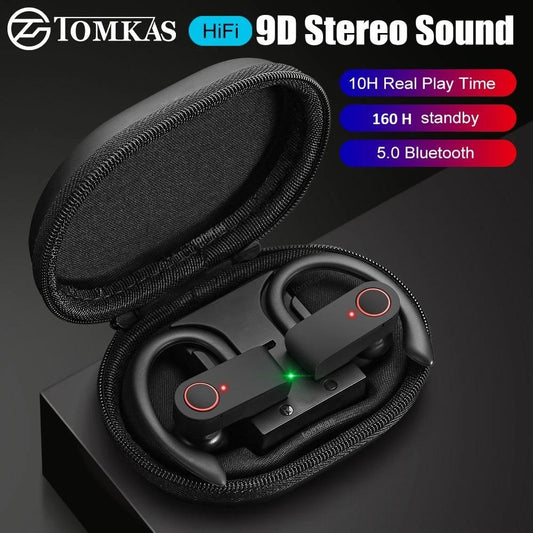 9D Surround Ultra Lightweight Waterproof Bluetooth 5.0 Sporty Earphones with Charging Case