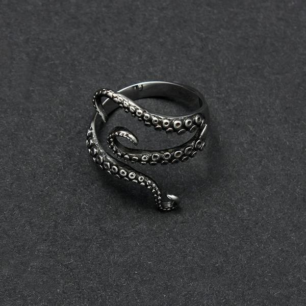 Echo - Titanium steel Octopus ring - Indigo-Temple