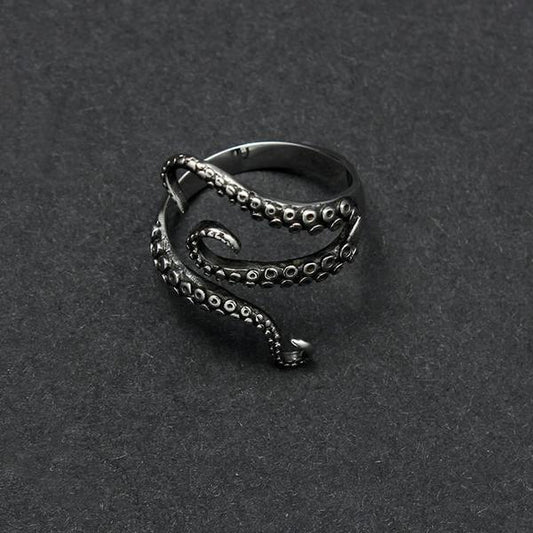Echo - Titanium steel Octopus ring - Indigo-Temple