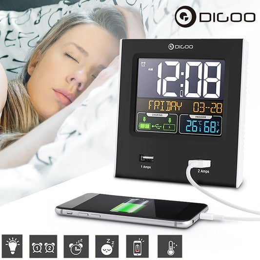 Digoo DG- Smart Charging Alarm Clock & Weather Station - Indigo-Temple