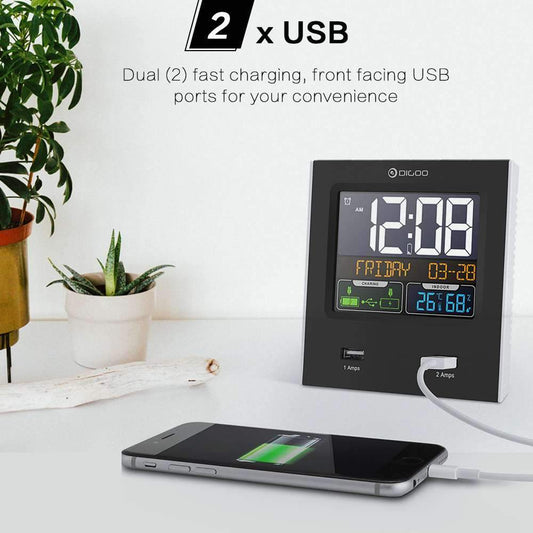 Digoo DG- Smart Charging Alarm Clock & Weather Station - Indigo-Temple