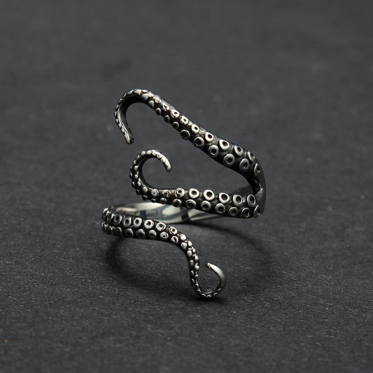 Echo - Titanium steel Octopus ring - Indigo-Temple