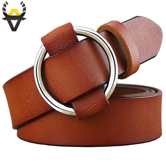 BHK™ Genuine Leather Round Ring Buckle Belt for Women