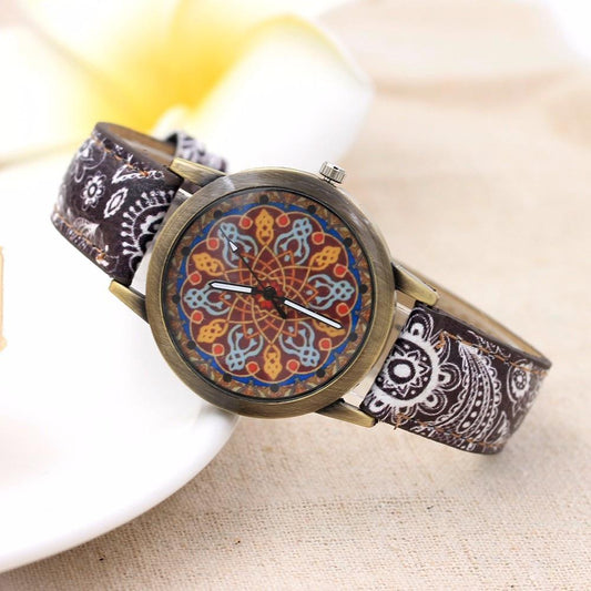 Flower Leather Quartz Wristwatch