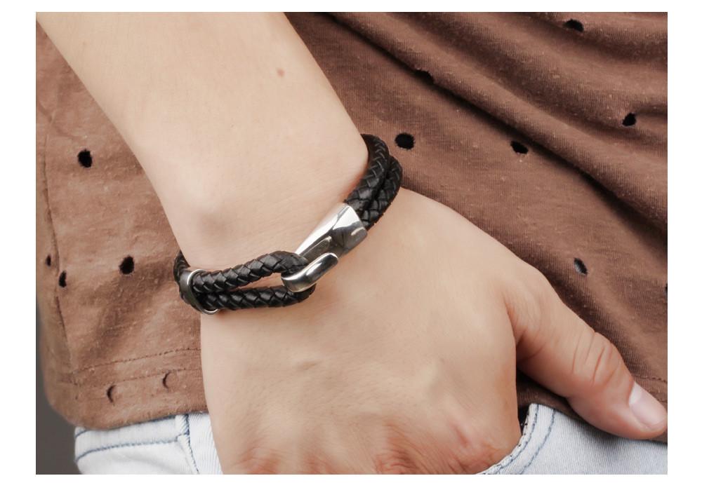 Duexes - Double Layer Black Leather Bracelet - Indigo-Temple