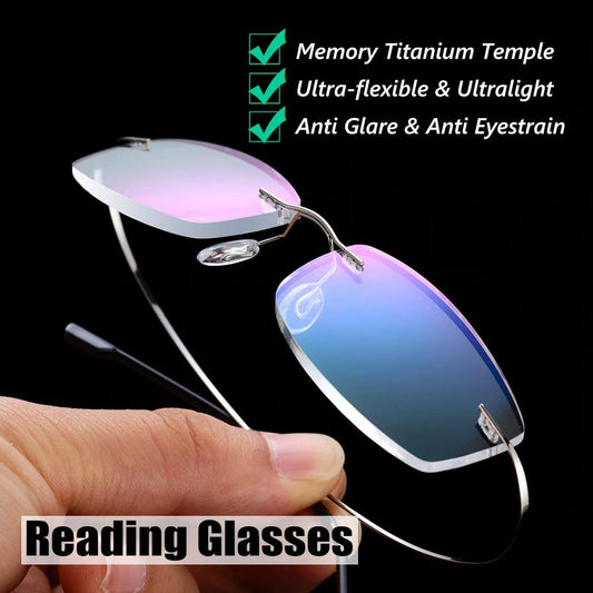 Memory Titanium Alloy Rimless Prescription Presbyopic Reading Glasses