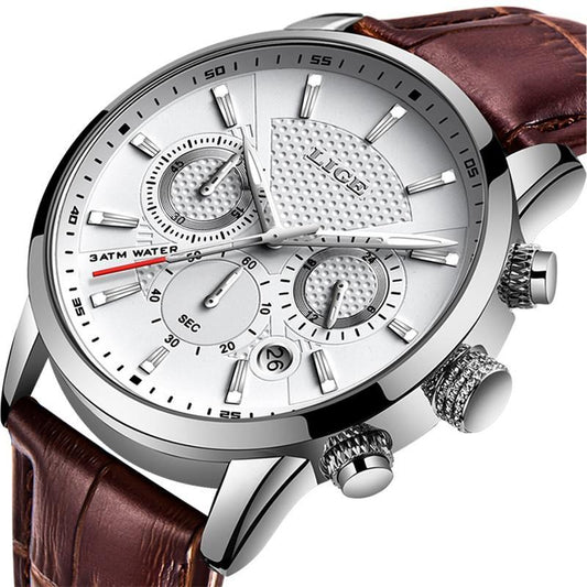 LIGE™ Elegant Leather Band Watch for Men