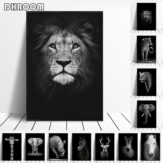 BLACK & WHITE AFRICAN ANIMAL CANVAS PAINTING