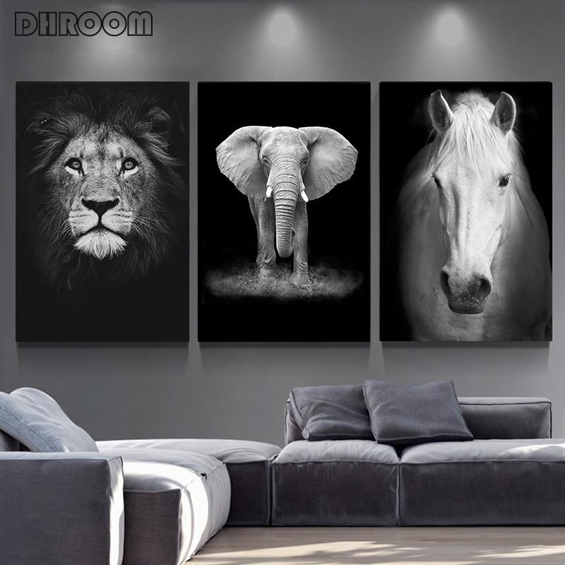 BLACK & WHITE AFRICAN ANIMAL CANVAS PAINTING