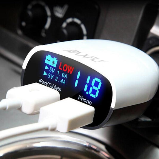 LED Screen Dual USB Car Charger - Indigo-Temple
