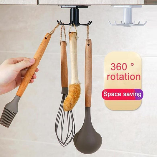 Rotating Stick-On Cabinet Utensil Hook Organizer