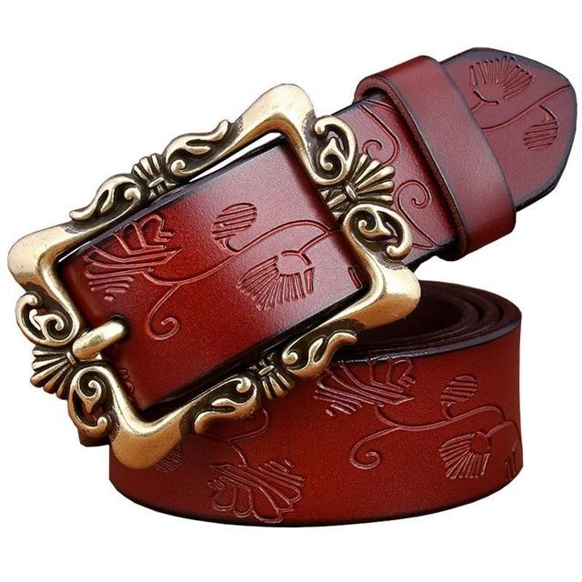 BHK™ Genuine leather Vintage Floral Pin Buckle Belt for women