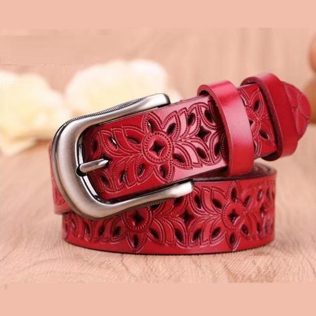 Carved Genuine Leather Belt for Women