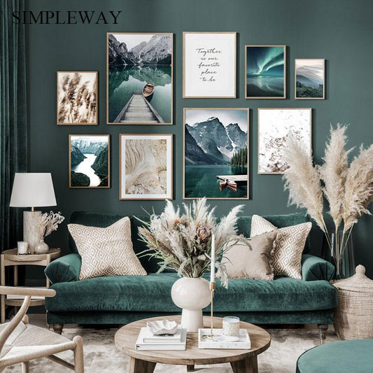 Scandinavian Travel Teal Landscape Canvas