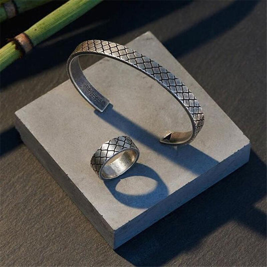 ZEN- Ring & Bracelet Set Vintage Titanium Steel - Indigo-Temple
